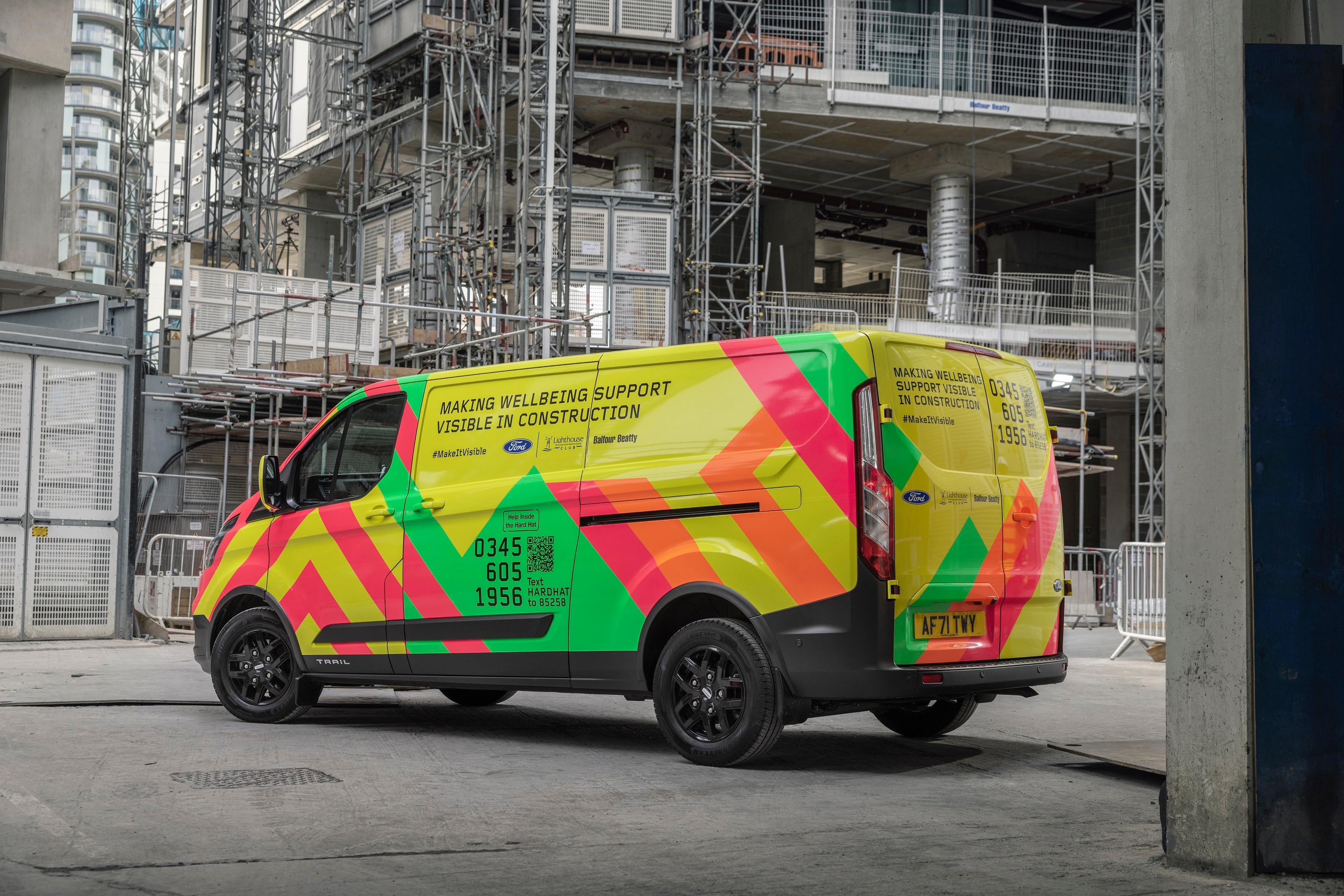 2022 – A vividly decorated Transit Custom supporting the Make it Visible campaign that provides on site Mental Health First Aiders.
